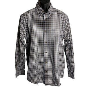 Eddie Bauer Button Down Relaxed Fit Shirt M Grey Check Long Sleeve Chest Pocket